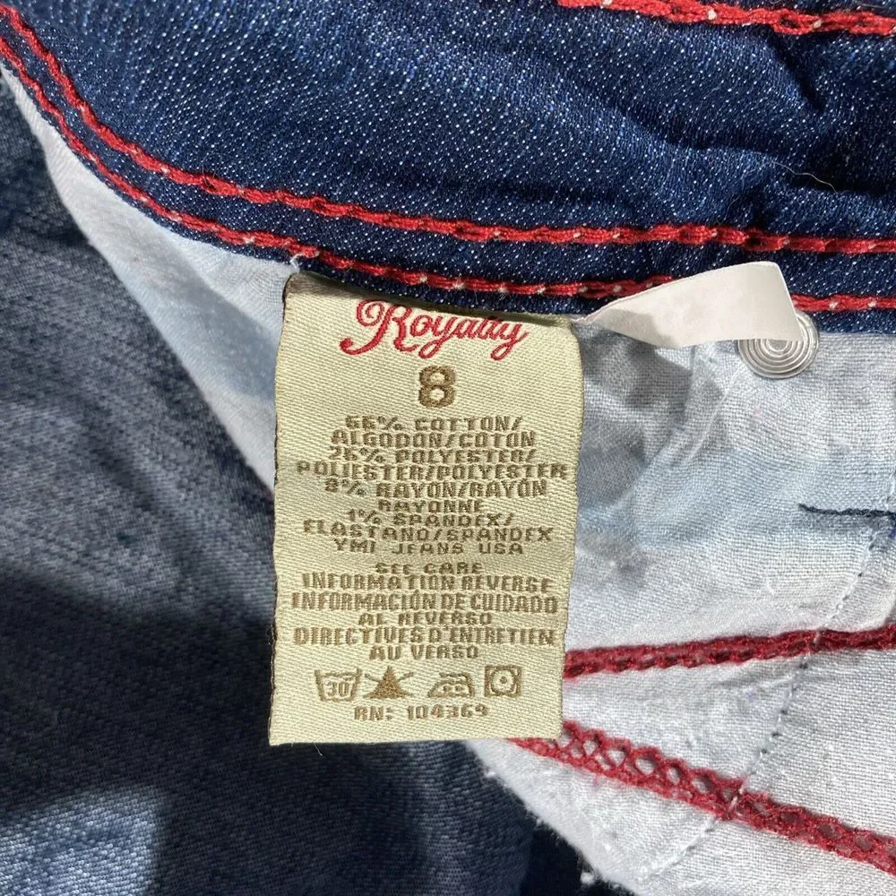 Royalty Jean Shorts‎ Women's Size 8 Dark Wash Cuffed Stretch Large Stitch - Picture 14 of 15